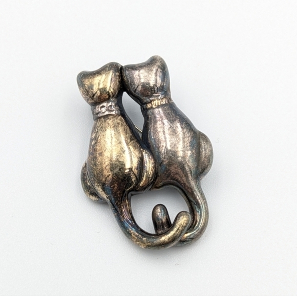 Vintage signed beautifully made two cat brooch pin - Picture 1 of 4